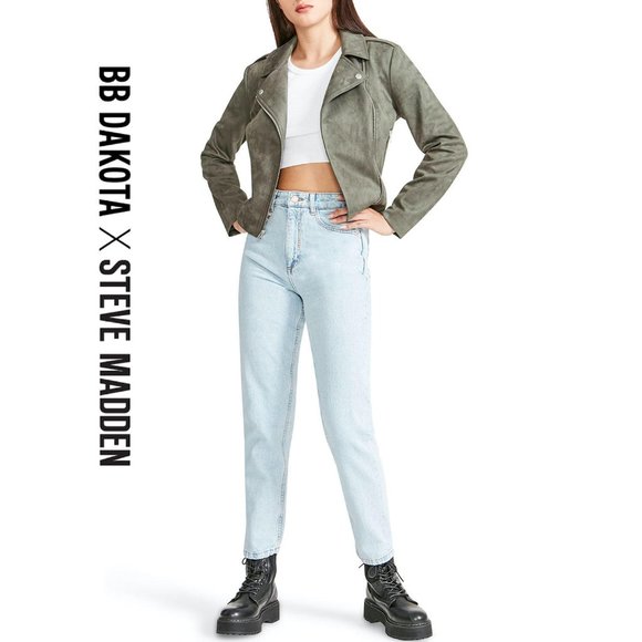NWT BB DAKOTA BY STEVE MADDEN VEGAN Faux Suede Moto Jacket in Green - Picture 11 of 11